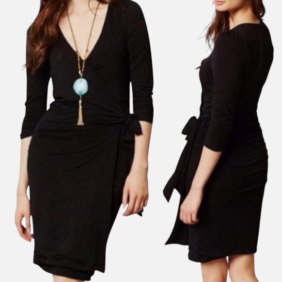 Anthropologie Vanessa Virginia Lena Black Faux Wrap Dress Size S - Picture 1 of 8